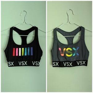 Set of 2 Victoria Secret VSX Size Small Sport Gray Black Rainbow Sports Bras 110